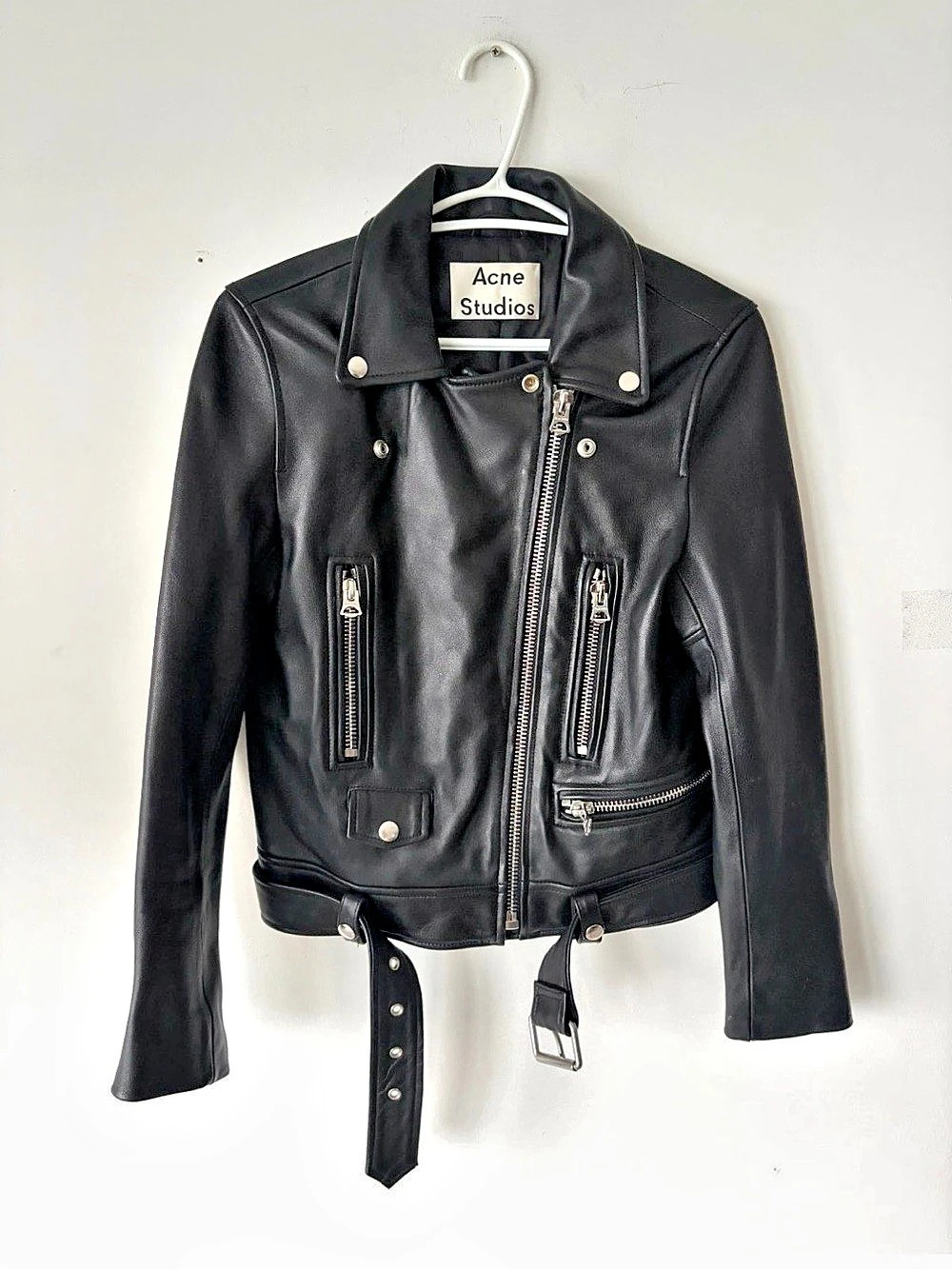 Acne Studios Women's Mock Sheepskin Leather Moto Jacket Size M